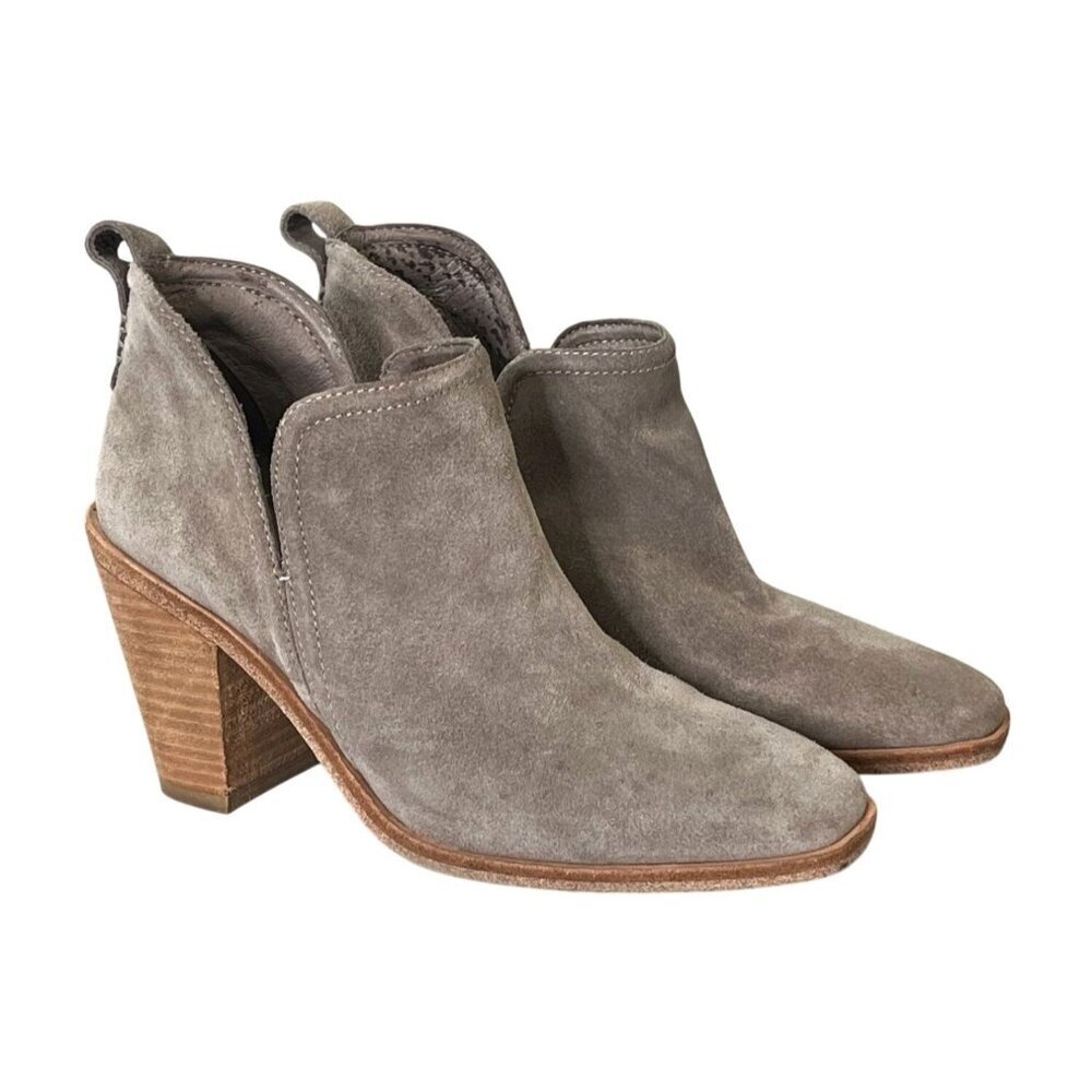 Jeffrey Campbell Rosalee Taupe Suede Booties Size 8.5 Chunky Heel - Picture 2 of 7